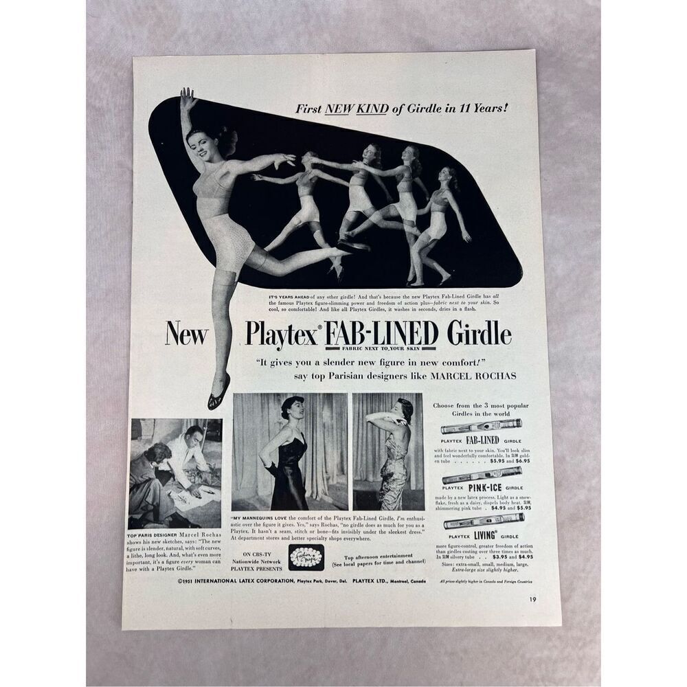 Vintage 1951 Playtex Fab Lined Girdle Woman Leaping Print Advertisement